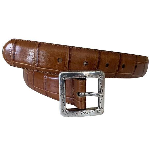Brighton Croco Leather Belt Brown Size ML 32 - Picture 1 of 6